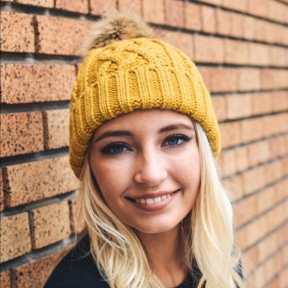 Yellow Pom Pom Vegan Friendly Winter Beanie OS - Picture 3 of 5